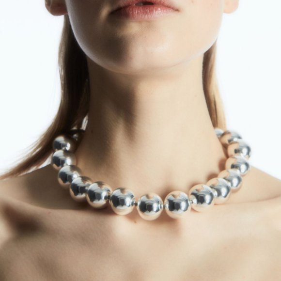 Real Sterling Silver Chunky Beaded Ball Necklace, Stamped 925 Italy Gift For Her - Picture 2 of 5